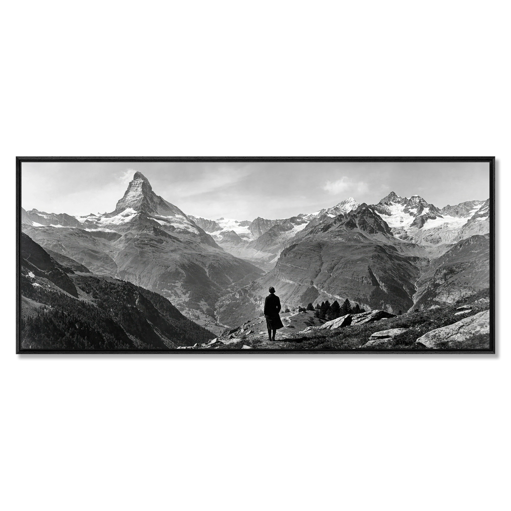 Alone with the Matterhorn – Alu-Dibond wall art showcasing a figure at the alpine landscape with the iconic mountain.
