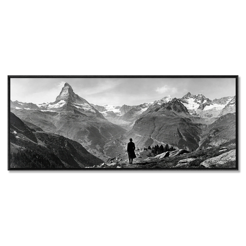 Alone with the Matterhorn – Alu-Dibond wall art showcasing a figure at the alpine landscape with the iconic mountain.