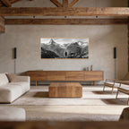 Alone with the Matterhorn – Alu-Dibond wall art displayed in a cozy living room with wooden decor.