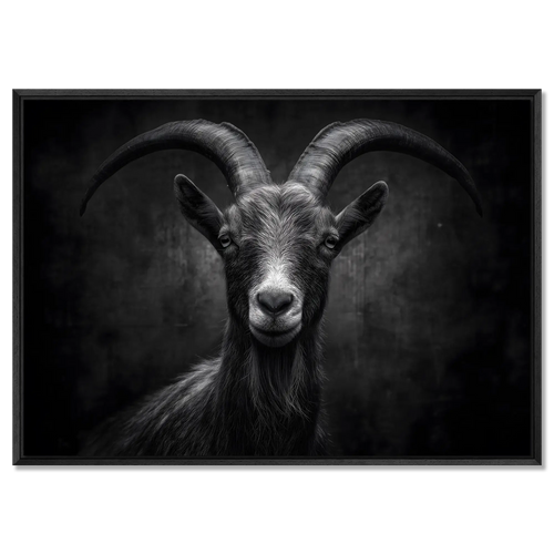 Character of a goat - Alu-Dibond wall art featuring a confident alpine goat portrait in sharp contrast.