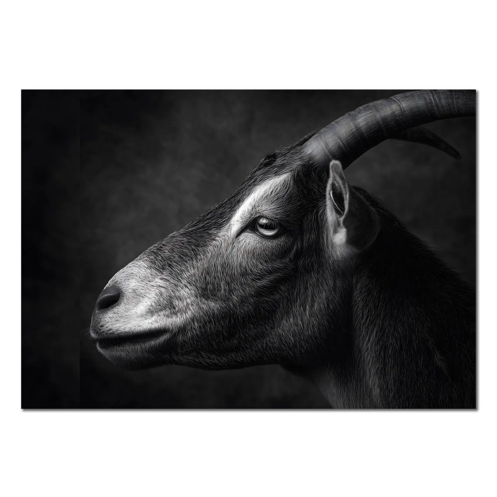 Profile of a goat - Alu-Dibond wall art highlighting the serene profile of an alpine goat.