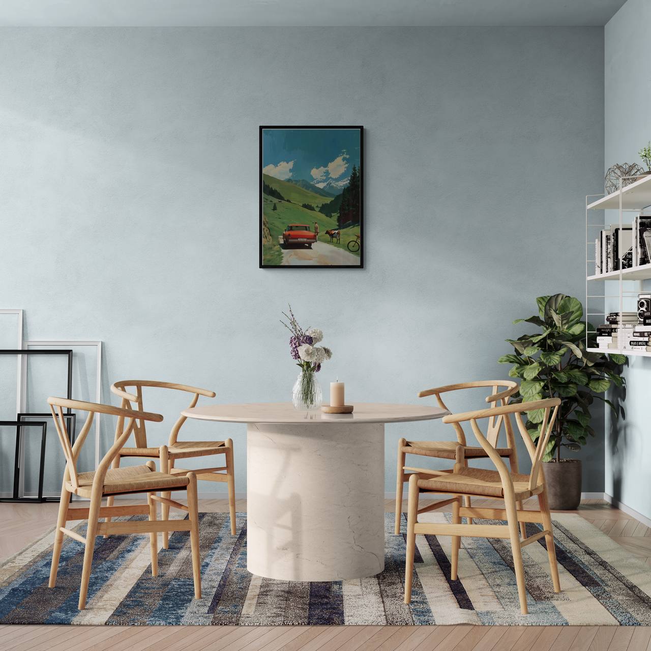 Alpine Idyl - Poster showcasing a vintage car on a mountain road, enhancing modern minimalist decor.