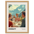 Alpine Romance in Zermatt - Poster featuring elegantly dressed people having lunch against alpine peaks.