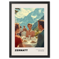 Alpine Romance in Zermatt - Poster featuring elegantly dressed people dining in a scenic alpine setting.