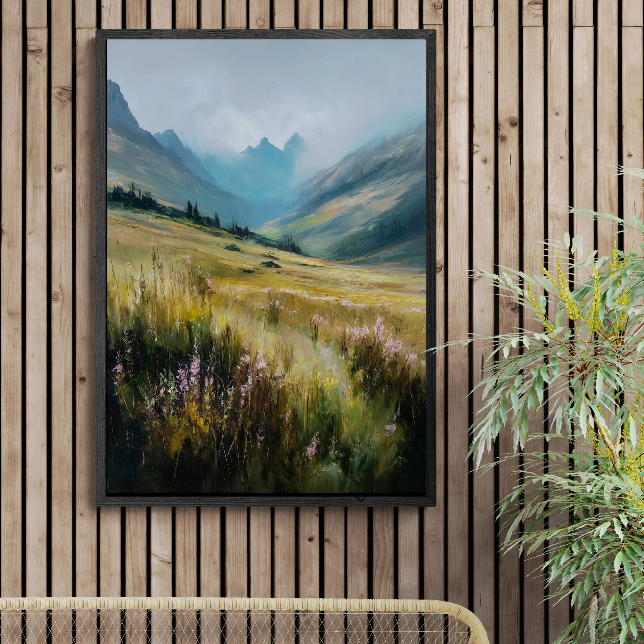 Alps Bloom - Poster showcasing a serene alpine valley with wildflowers, ideal wall art for modern minimalist interiors.