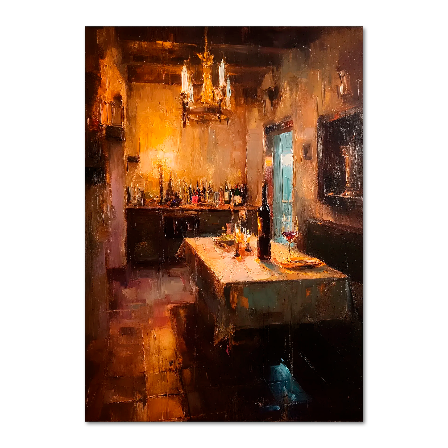 Alps Cellar - Poster featuring a warm dining table in an intimate, softly lit winery interior.