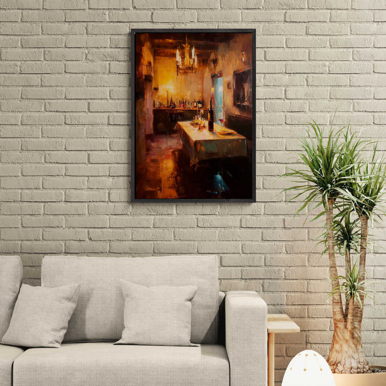 Alps Cellar - Poster showcasing a warm interior with a dining table, creating a cozy wall art atmosphere.