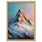 Alps Ember - Poster featuring a majestic alpine peak above misty ridges in soothing blue and lavender tones.