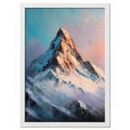 Alps Ember - Poster featuring an alpine peak above misty ridges in soft blue, lavender, and golden tones.