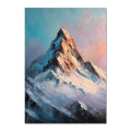 Alps Ember - Poster featuring a majestic alpine peak above misty ridges in soft blue and lavender tones.