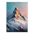 Alps Ember - Poster featuring a majestic alpine peak above misty ridges in soft blue and lavender tones.