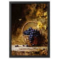 Alps Gilded Harvest - Poster showcasing a basket of purple grapes with a bee in a cozy autumn setting.