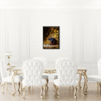Alps Gilded Harvest - Poster in a bright dining room with elegant white chairs and golden accents, showcasing autumn grapes.