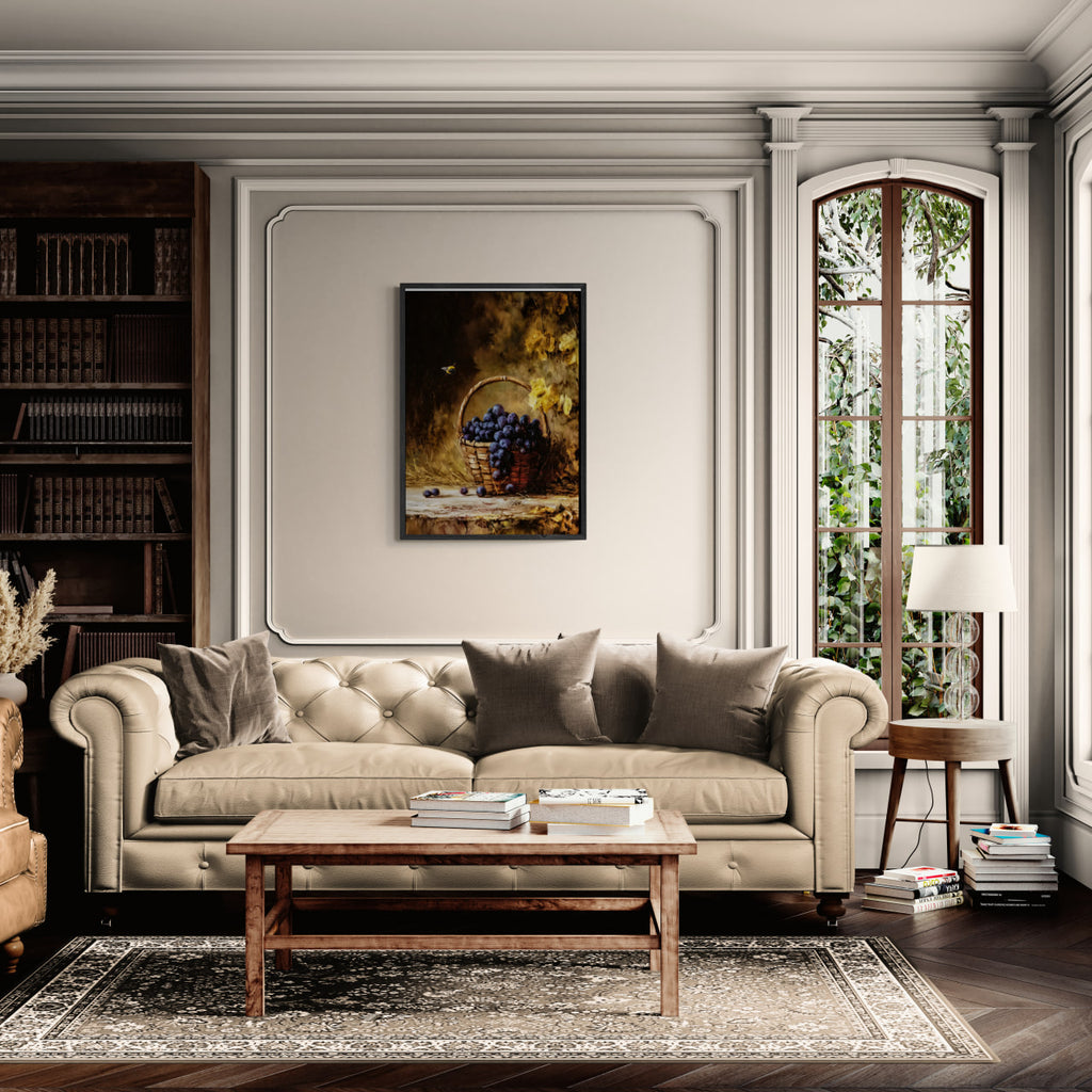 Alps Gilded Harvest - Poster displayed in a cozy living room setting with elegant decor and natural light.