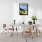 Alps Grazing - Poster displayed in a modern minimalist dining area with wooden furniture and fresh flowers.