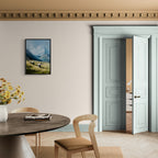 Alps Grazing - Poster displayed in a modern dining area, featuring soft colors and natural decor.