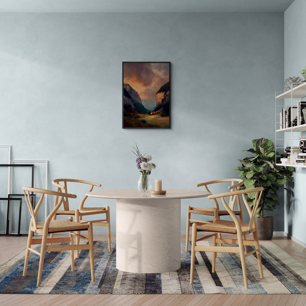 Alps Haven - Poster displayed in a modern dining area with minimalistic decor and natural lighting.