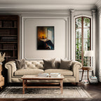 Cozy living room featuring the Alps Lantern - Poster, warm ambient light, and a rustic wooden coffee table.