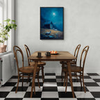 Alps Milkroad - Poster showcasing a serene alpine night with a mountain hut, goats, and a bright full moon.