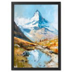 Alps Reflection - Poster showcasing a serene alpine landscape with a mountain peak and reflective stream.