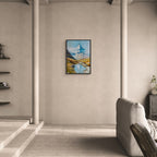 Alps Reflection - Poster displayed in a modern living room, showcasing a bright alpine landscape and serene water reflection.