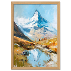 Alps Reflection - Poster depicting a vibrant alpine landscape with a mountain peak and calm water stream reflecting it.