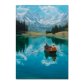 Alps Rowing - Poster featuring a serene scene of two people rowing on a crystal-clear alpine lake.