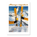 Skis, mountains, wine - Poster featuring skiers toasting with champagne glasses against alpine backdrop.