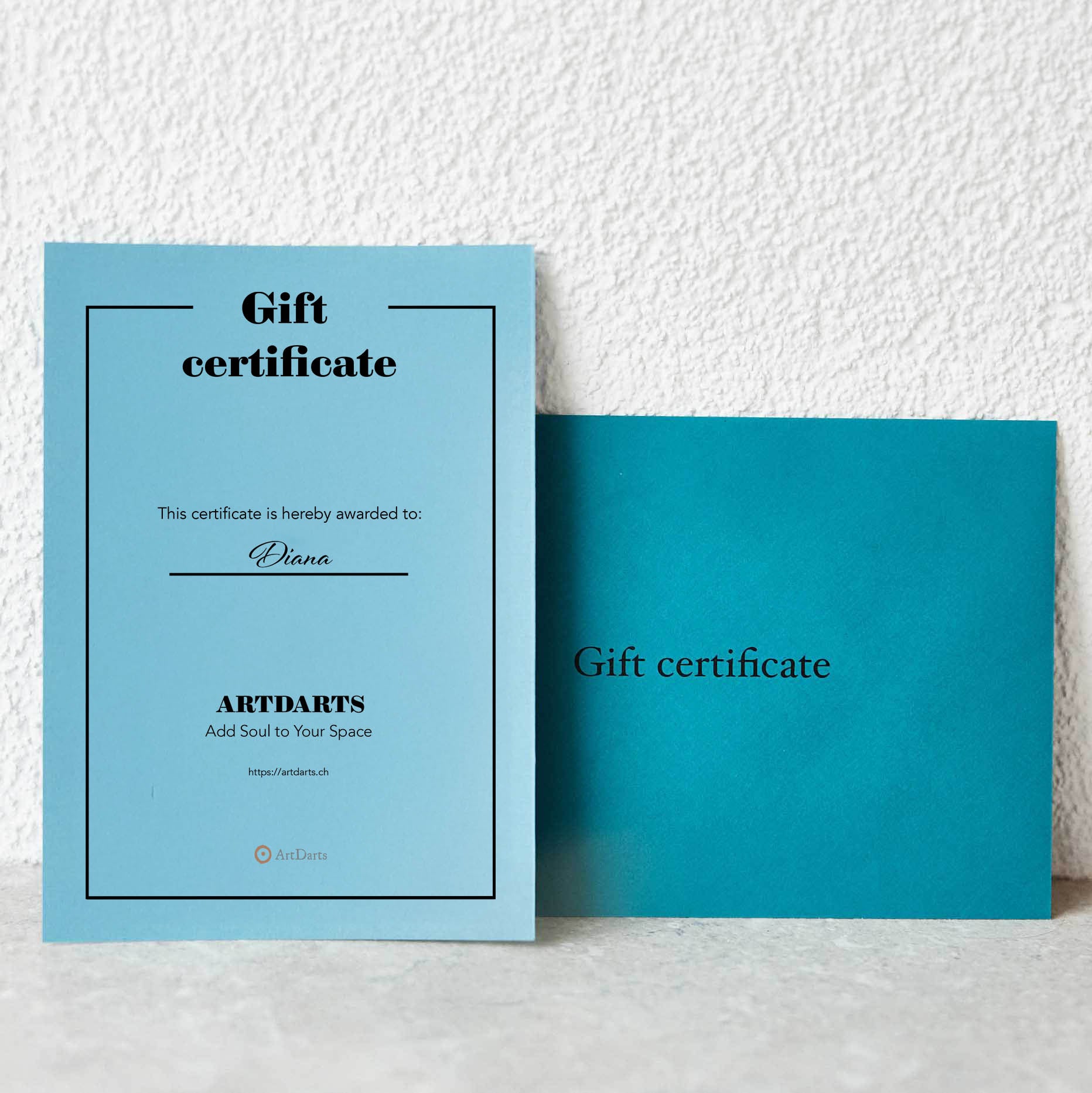 ArtDarts Gift Card - Physical, beautiful gift certificate designed for personalized gifting experience.