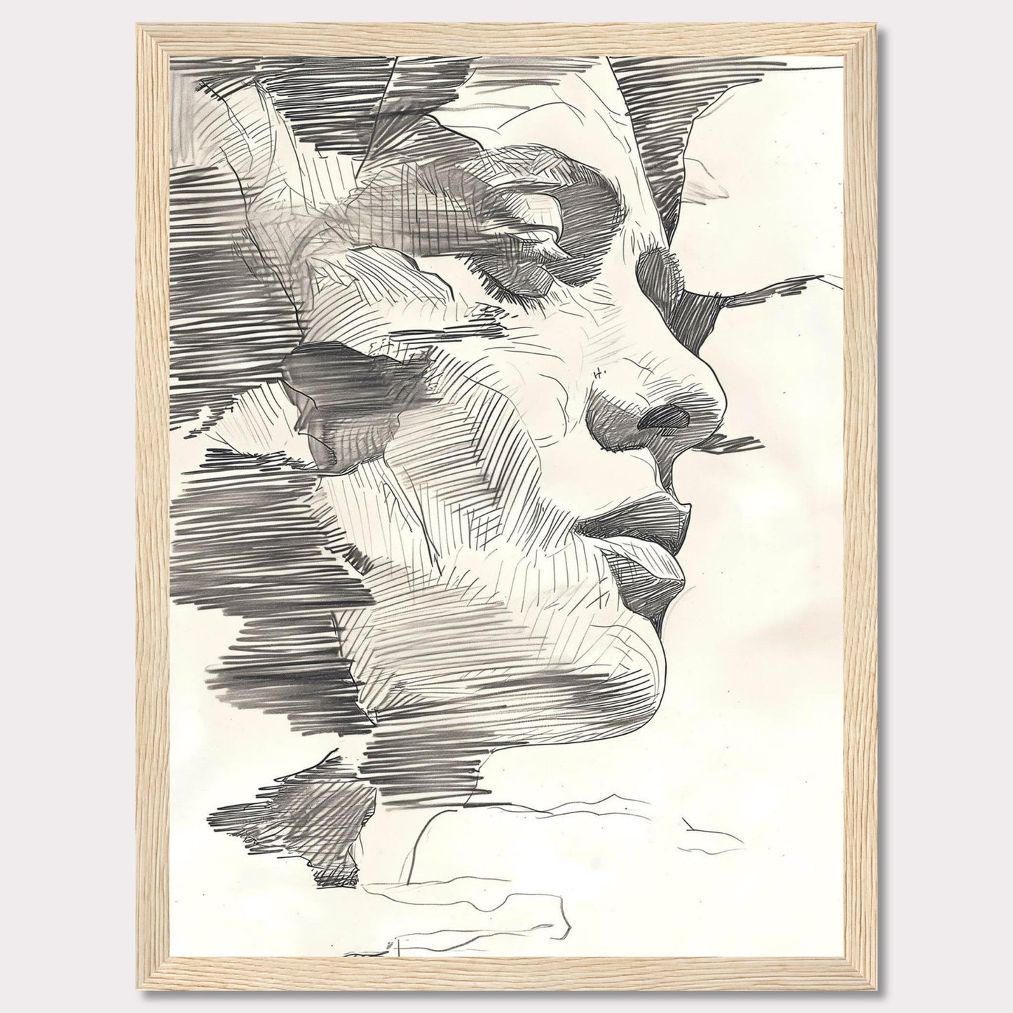 This image showcases a stunning abstract line drawing of a human face, emphasizing intricate details and shading.