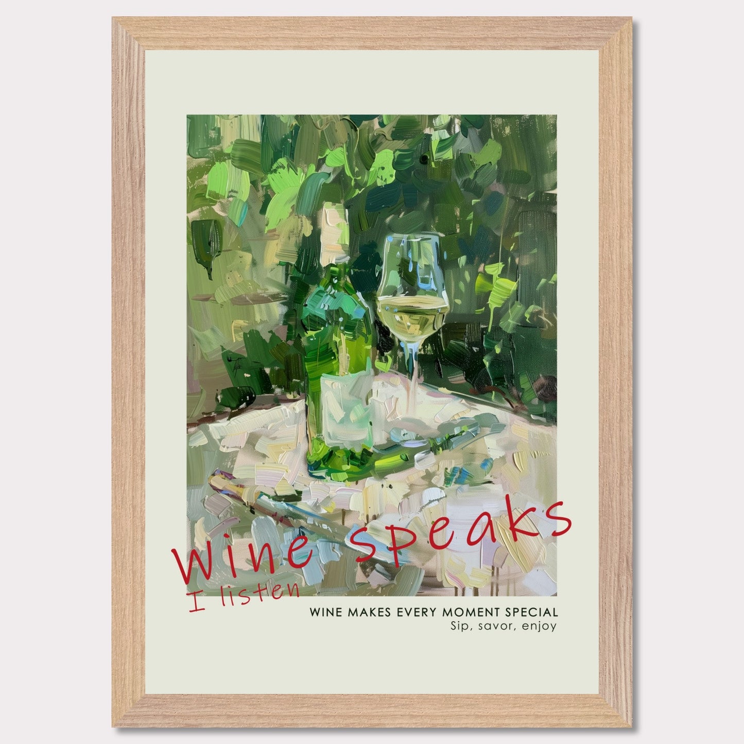 Dry white wine - Poster with a wooden frame