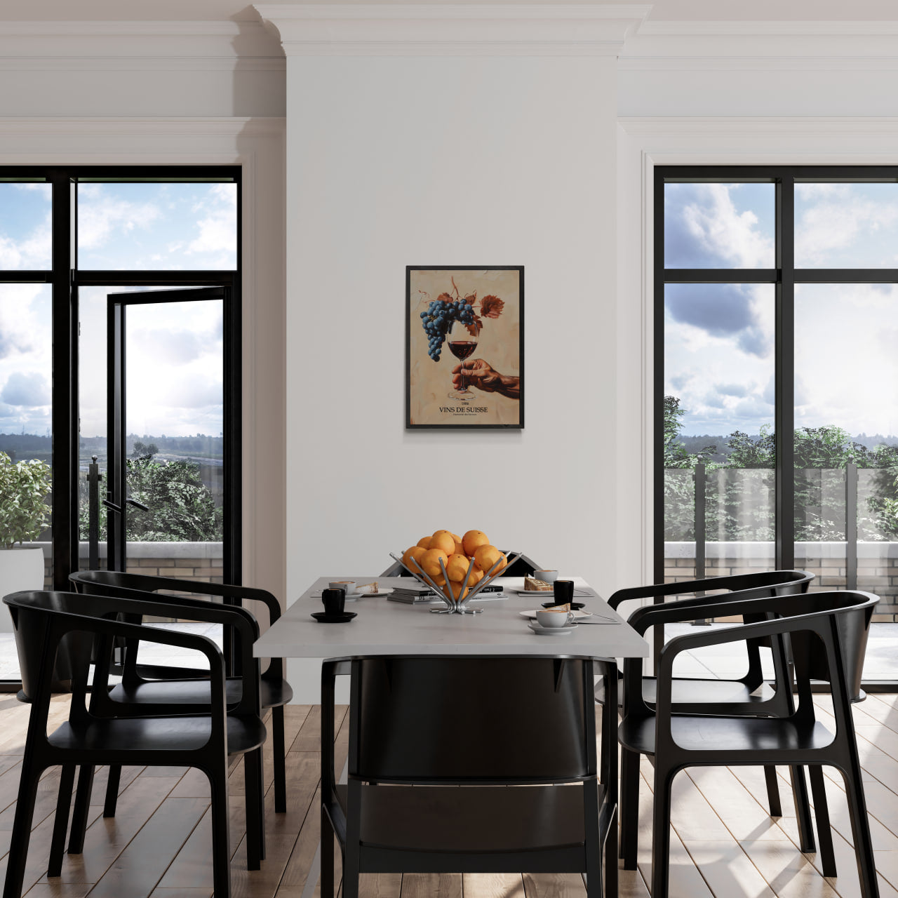 Before being in the glass - Poster displayed in a modern dining area with sleek black chairs.