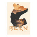 Bern – Spirit of the Bear - Poster featuring a bear silhouette with warm mountain scenery and historic Bern architecture.