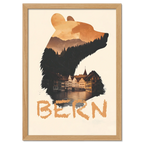 Bern – Spirit of the Bear - Poster featuring a bear silhouette with mountain scenery and historic Bern architecture.