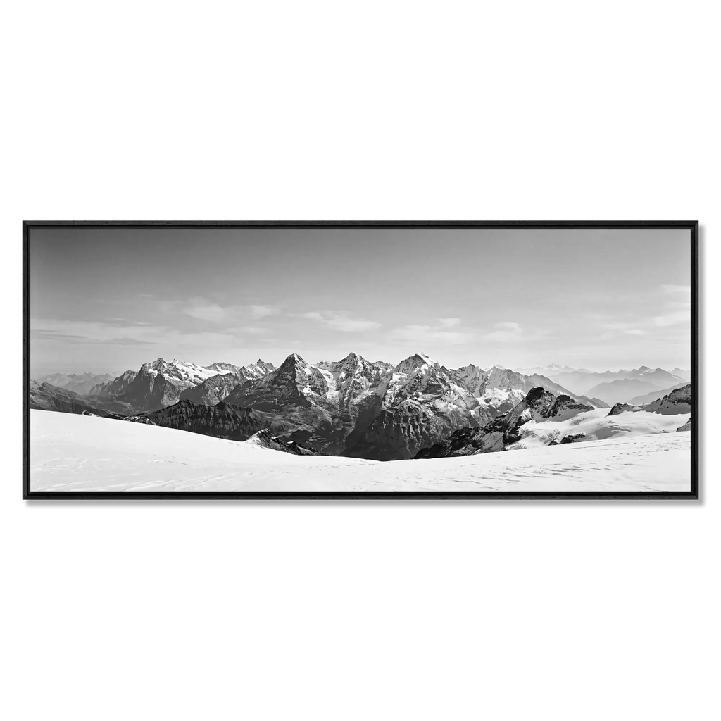 Bernese Alps Endless Horizon – Alu-Dibond wall art showcasing a panoramic view of snow-covered mountains.
