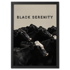 Black Serenity - Poster featuring black cows in a calm and modern composition against a neutral background.