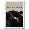 Black Serenity - Poster featuring a serene group of black cows with gentle expressions on a neutral background.