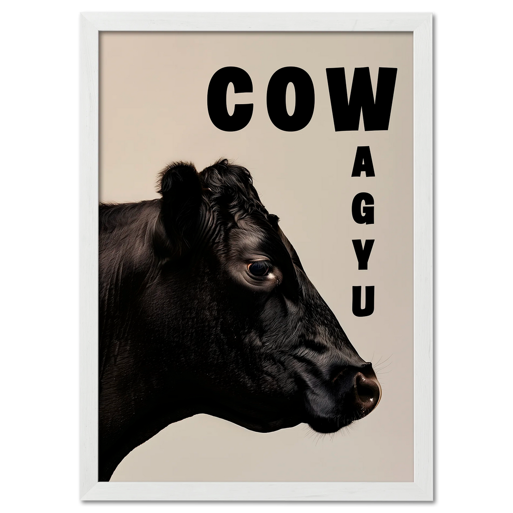 Cow Wagyu - Poster featuring a black Wagyu cow portrait with bold typography in a modern style.