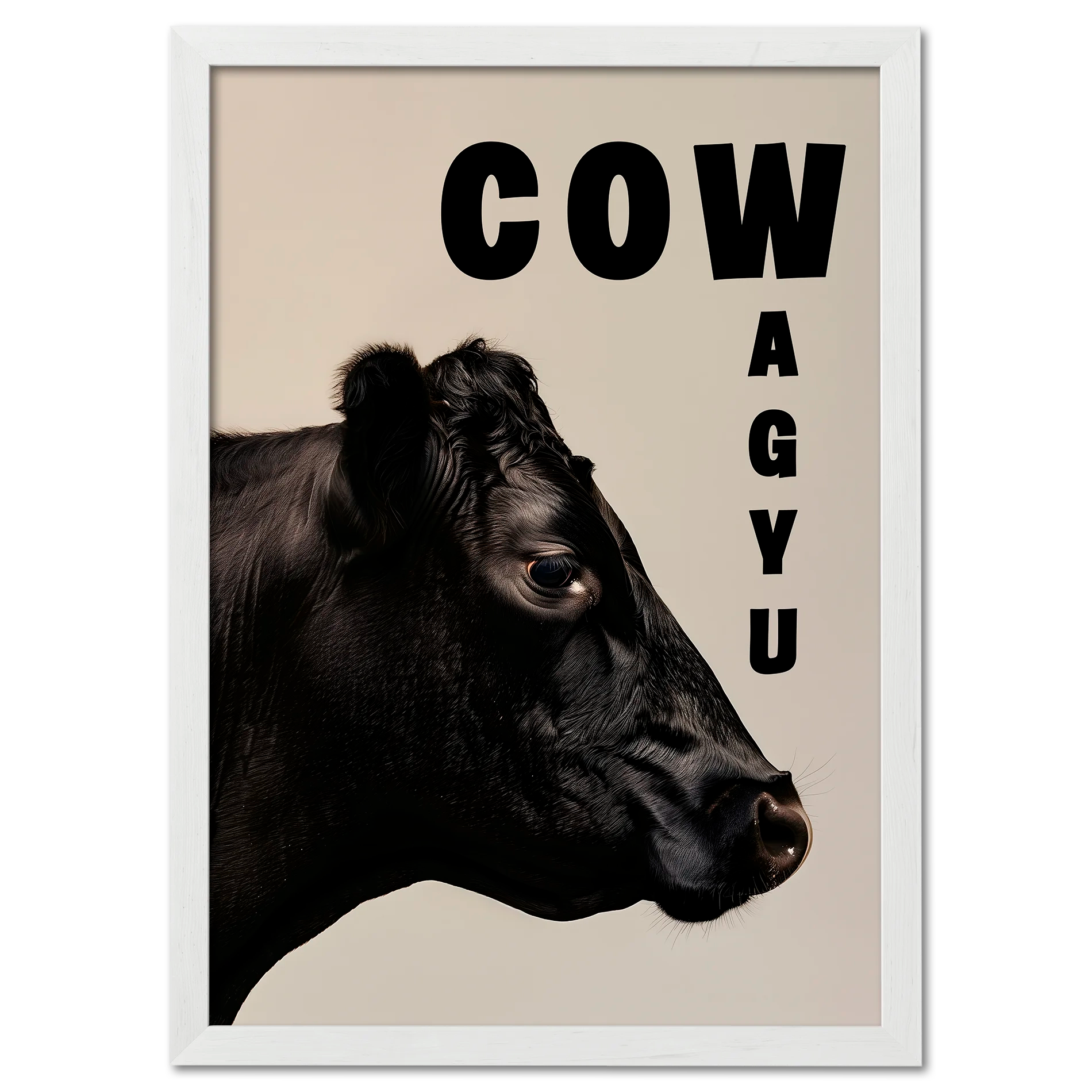 Cow Wagyu - Poster featuring a black Wagyu cow portrait with bold typography in a modern style.