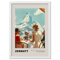 Breakfast in Zermatt - Poster featuring friends enjoying breakfast with the Matterhorn in the background.