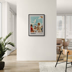 Breakfast in Zermatt - Poster featuring a serene morning scene with the Matterhorn and friends enjoying breakfast.