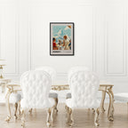 Breakfast in Zermatt - Poster on wall in elegant dining room with white chairs.