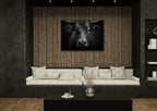 Presence of a bull - Alu-Dibond wall art displayed in a modern living room with elegant decor.