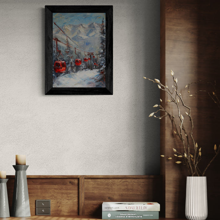 Caravan to the mountains - Poster showcased in a modern interior with wall art and vibrant colors.