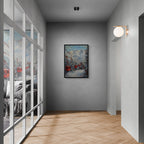 Caravan to the mountains - Poster displayed in a modern hallway, enhancing the space with vibrant wall art.