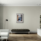 Chamonix - A Window to the Wild - Poster showcasing majestic snow-capped peaks in a cozy interior setting.