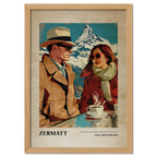 Coffee for Two,Zermatt - Poster featuring a stylish couple enjoying coffee with the Matterhorn in the background.