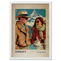 Coffee for Two,Zermatt - Poster featuring stylish couple in vintage 1960s setting with Matterhorn background.