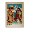 Coffee for Two,Zermatt - Poster featuring a couple enjoying coffee with the Matterhorn in vintage style.