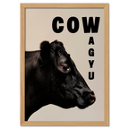 Cow Wagyu - Poster showcasing a detailed side portrait of a black Wagyu cow with modern typography.